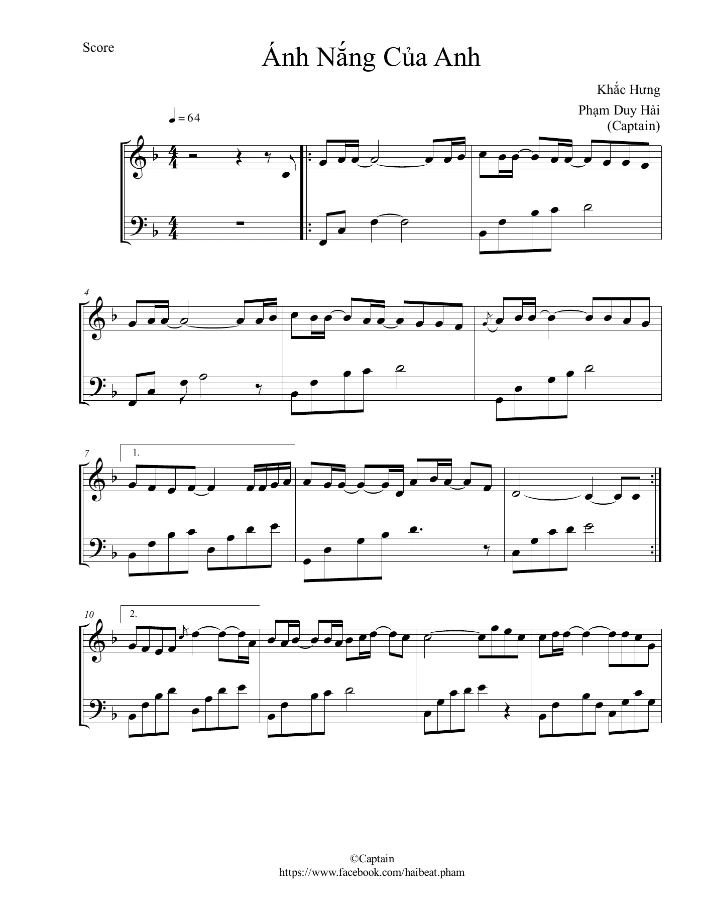 Anh Nang Cua Anh Duc Phuc Piano Sheet – page 1