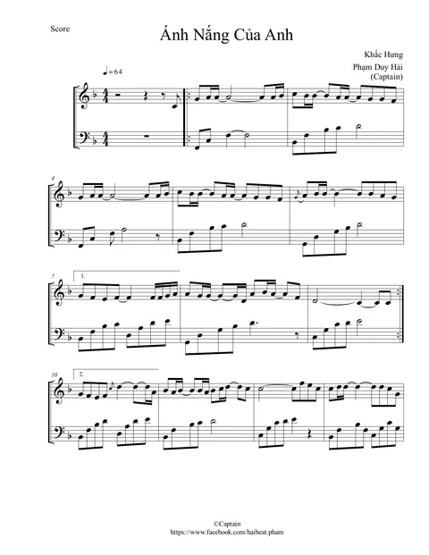 Anh Nang Cua Anh Duc Phuc Piano Sheet – page 1