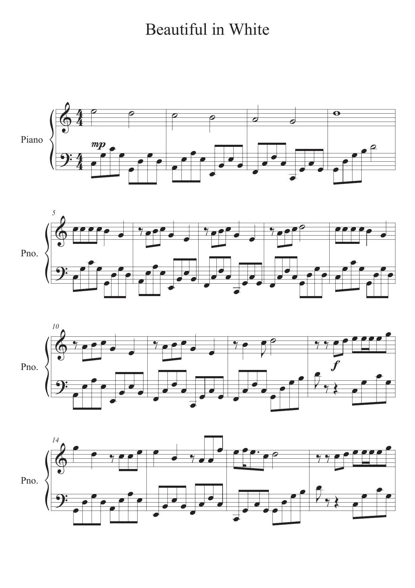 Beautiful In White Score – page 1