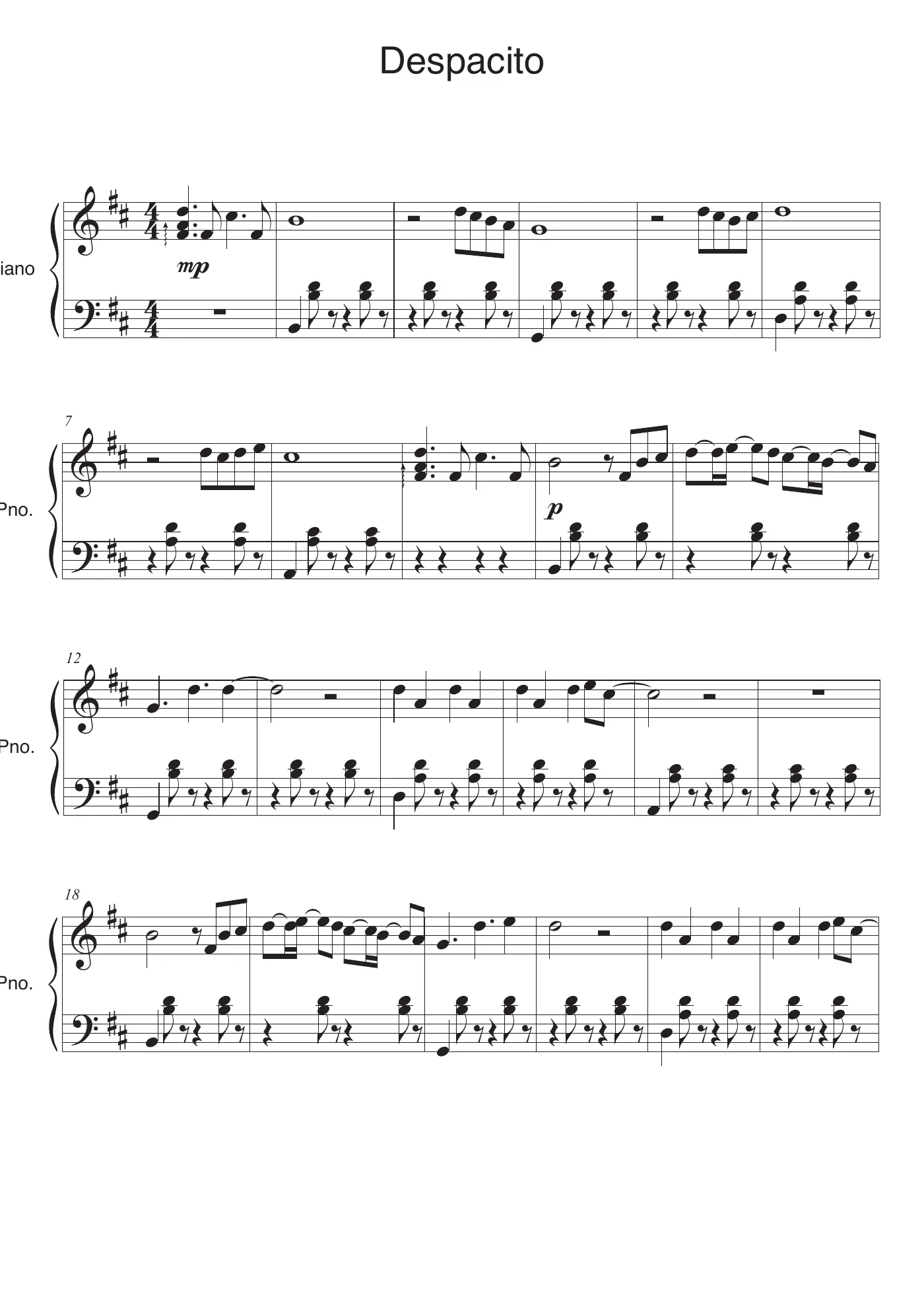Despacito Score – trang 1