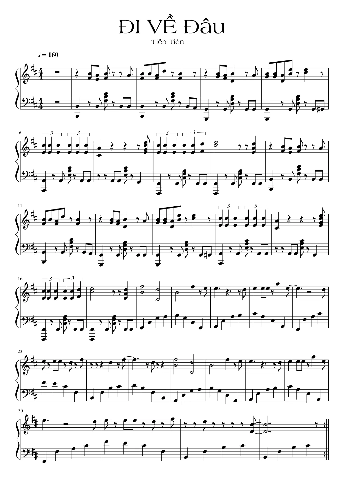 Di Ve Dau Tien Tien Piano Sheet – page 1