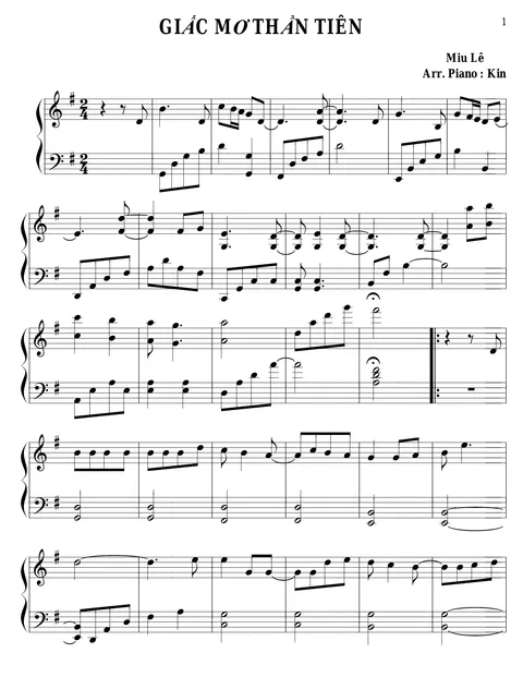 Giac mo than tien piano sheet – trang 1