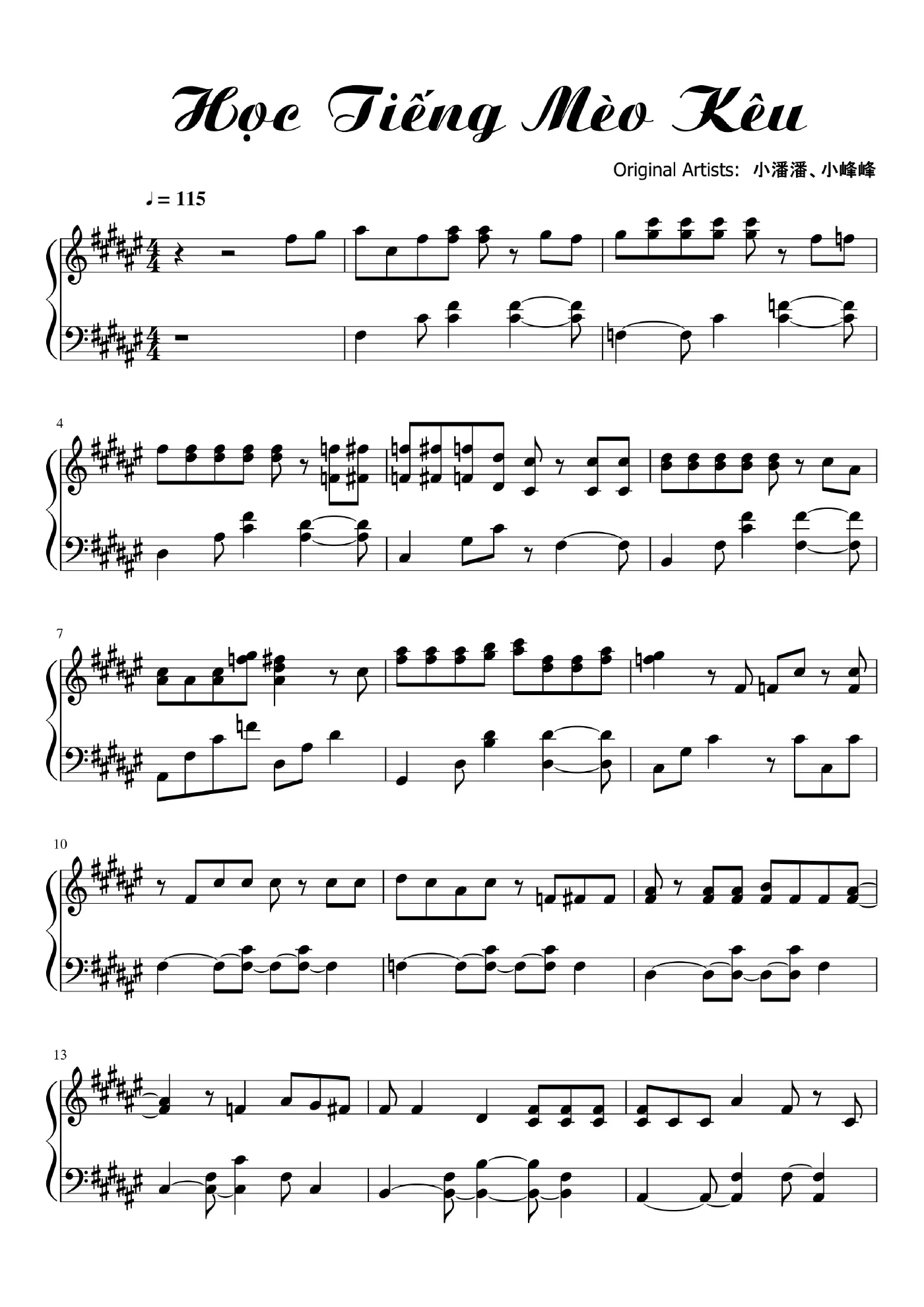 Hoc Tieng Meo Keu Piano Sheet – page 1