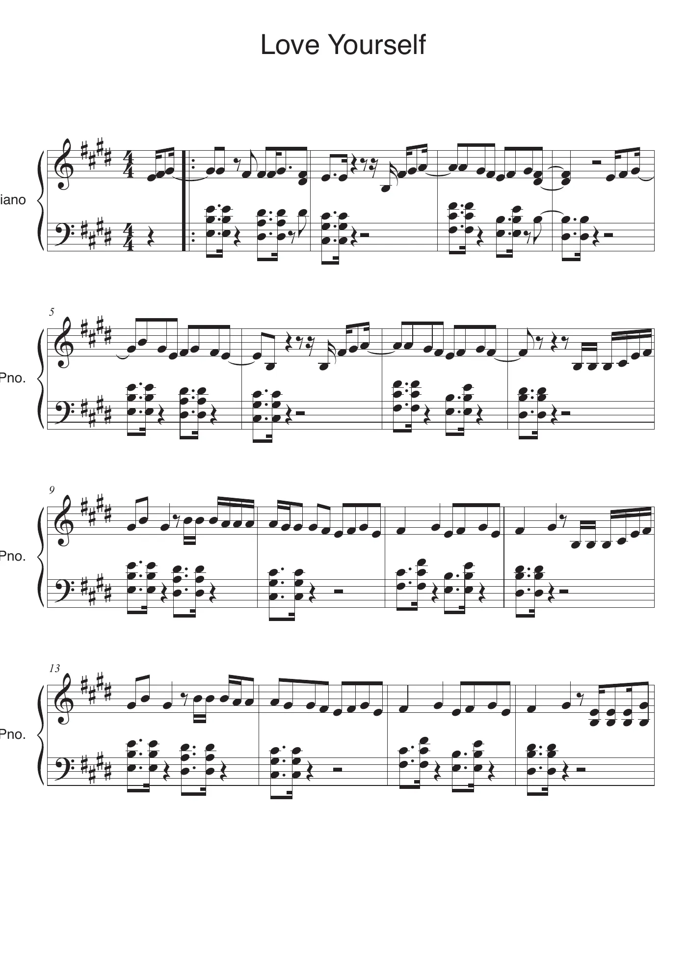 Love Yourself Score – page 1