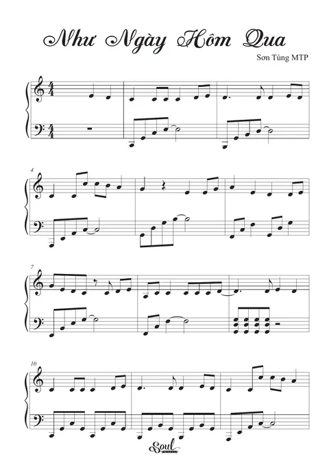 Nhu Ngay Hom Qua Piano Sheet Score – trang 1