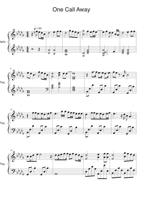 One Call Away Score – trang 1