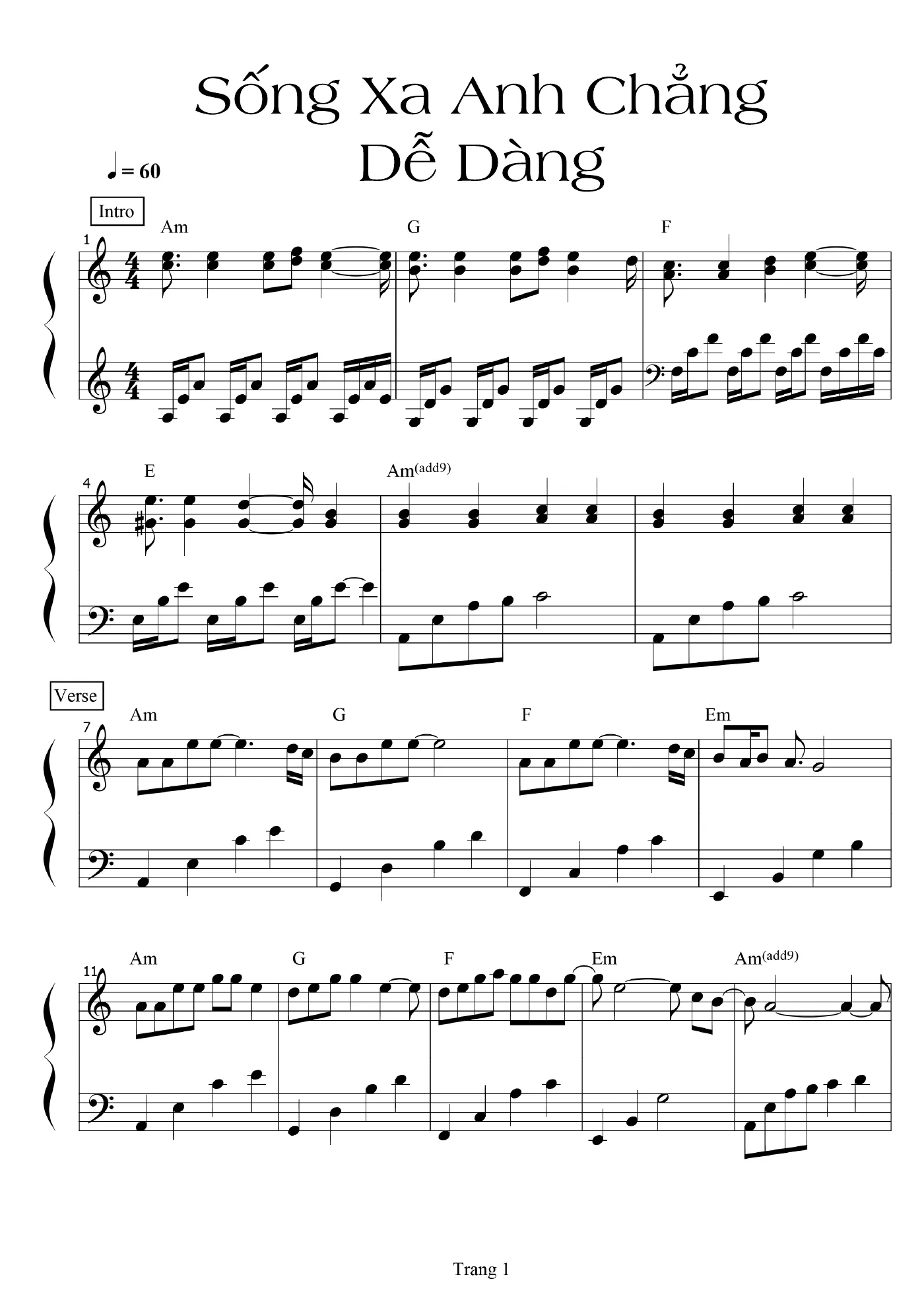 Song Xa Anh Chang De Dang Bao Anh Piano Sheet – page 1