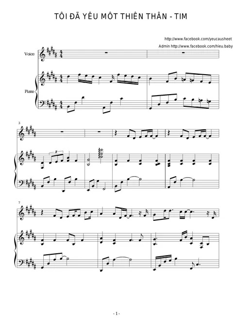 toi da yeu mot thien than piano sheet – page 1