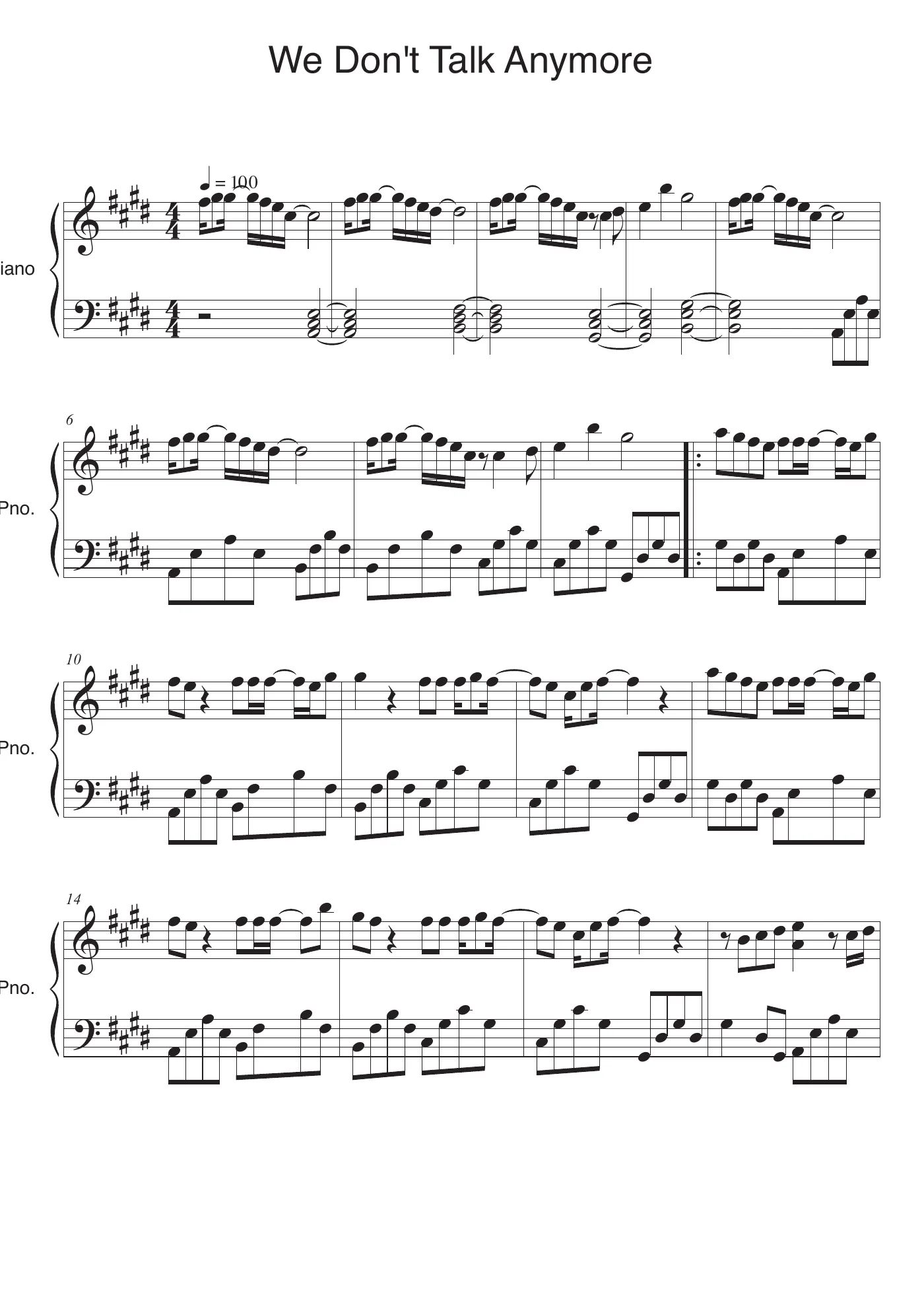 We Don t Talk Anymore Score – page 1