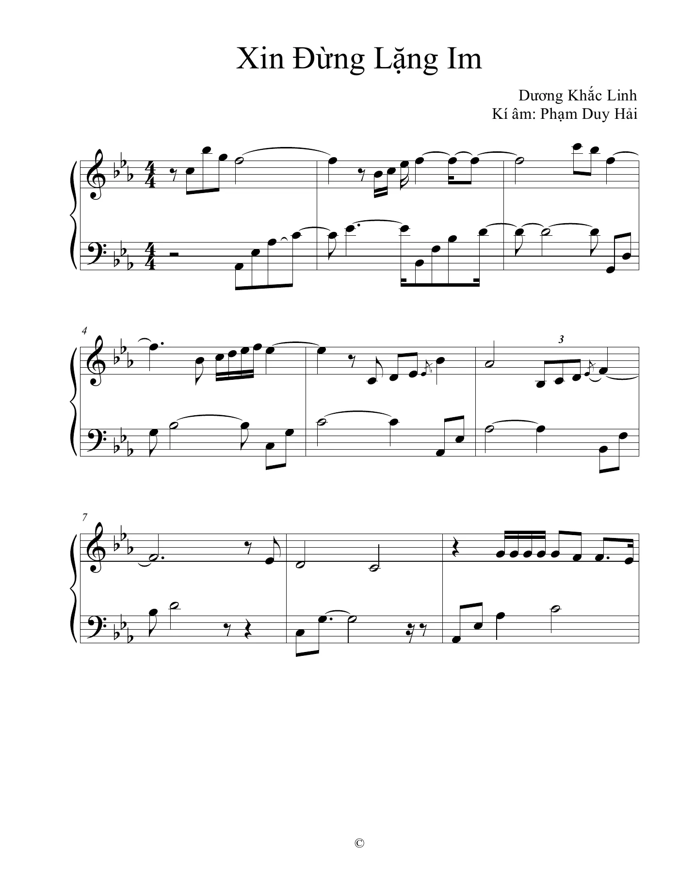 Xin Dung Lang Im Soobin Piano Sheet – page 1